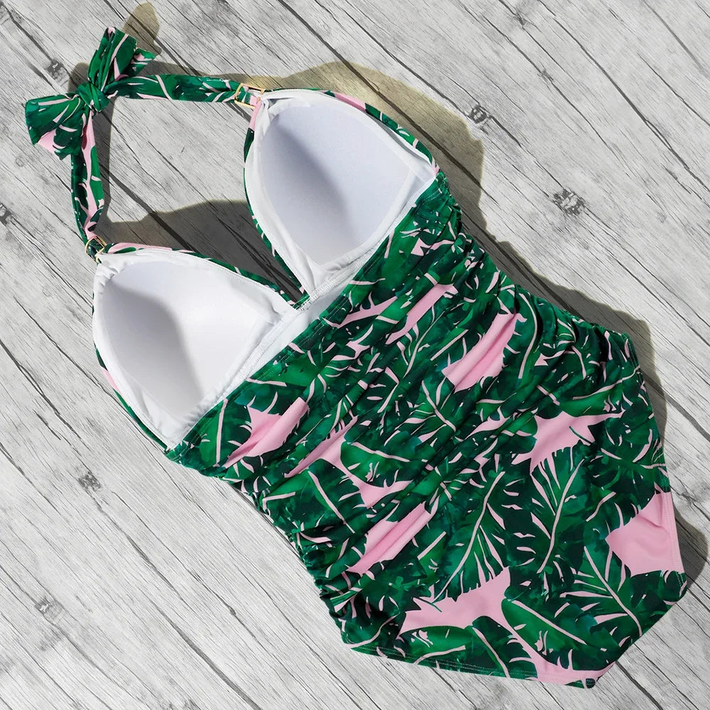 Women’s Halter Push-Up One-Piece Swimsuit – Plus Size Tankini