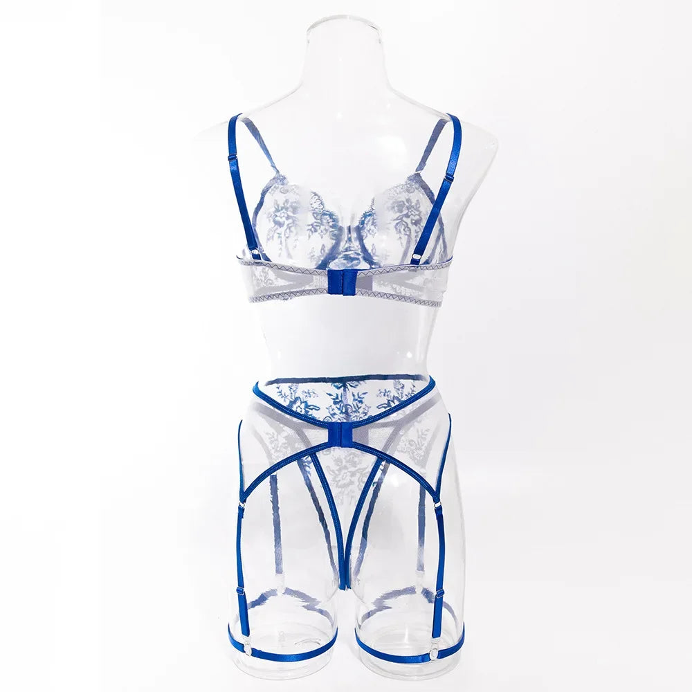 Floral Embroidery Mesh Lingerie Set – 2 Piece