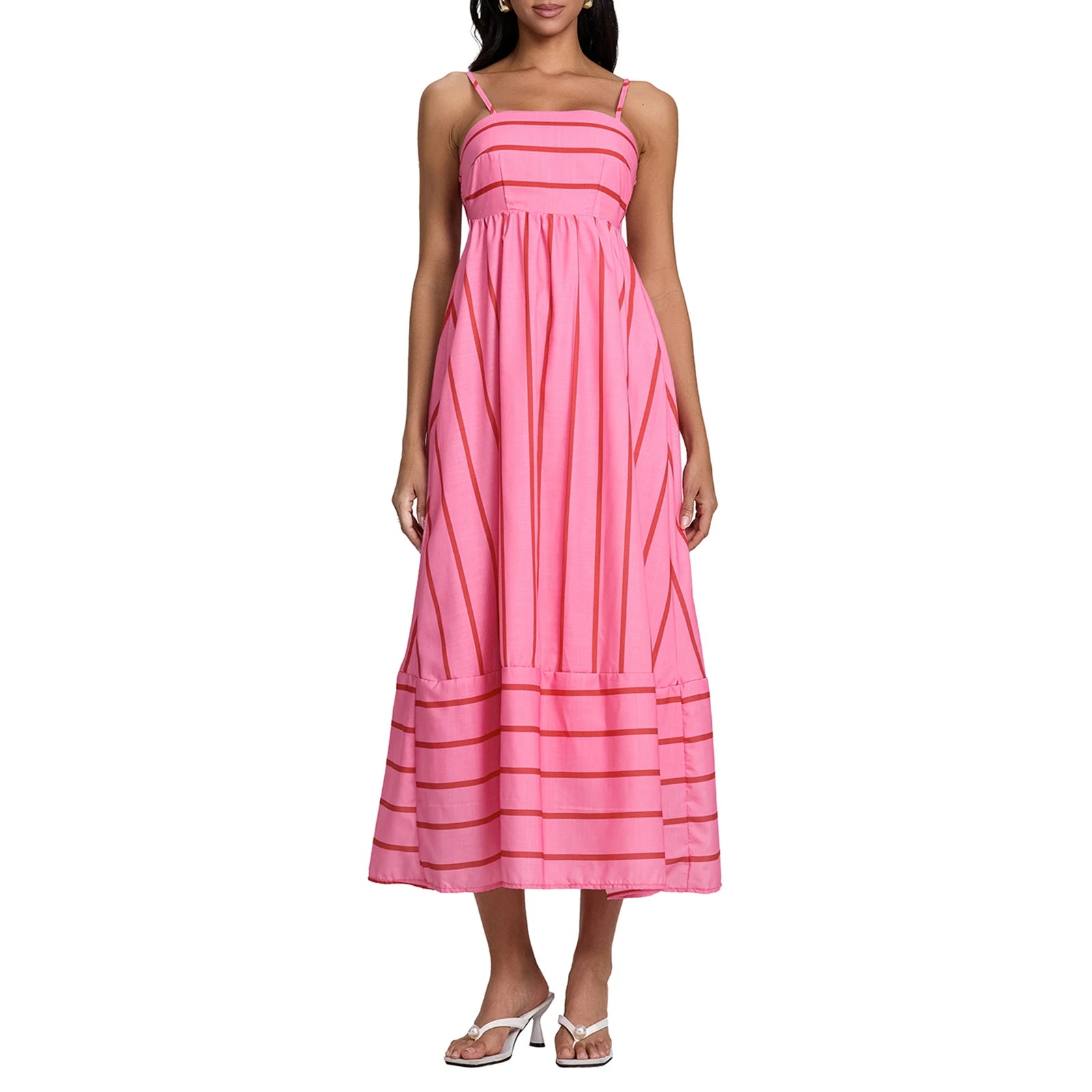 Women Summer Sexy Striped Print Sleeveless Backless Maxi Dress Spaghetti Strap Boho Flowy Female Fashion Club Party Vestidos
