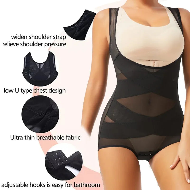 Full Body Shaper Bodysuit – Seamless Tummy Control Mesh Corset with Butt Lifter