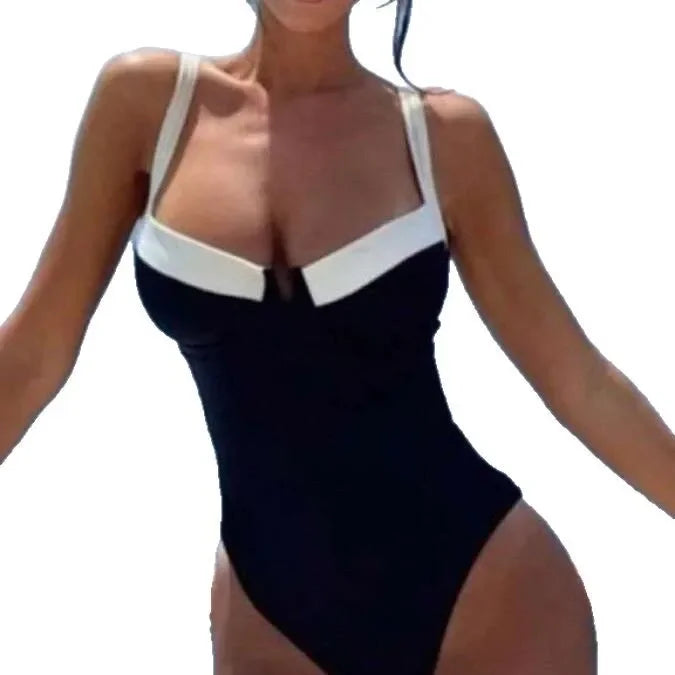 French Retro Slimming One-Piece Swimsuit – Bikini Ensemble