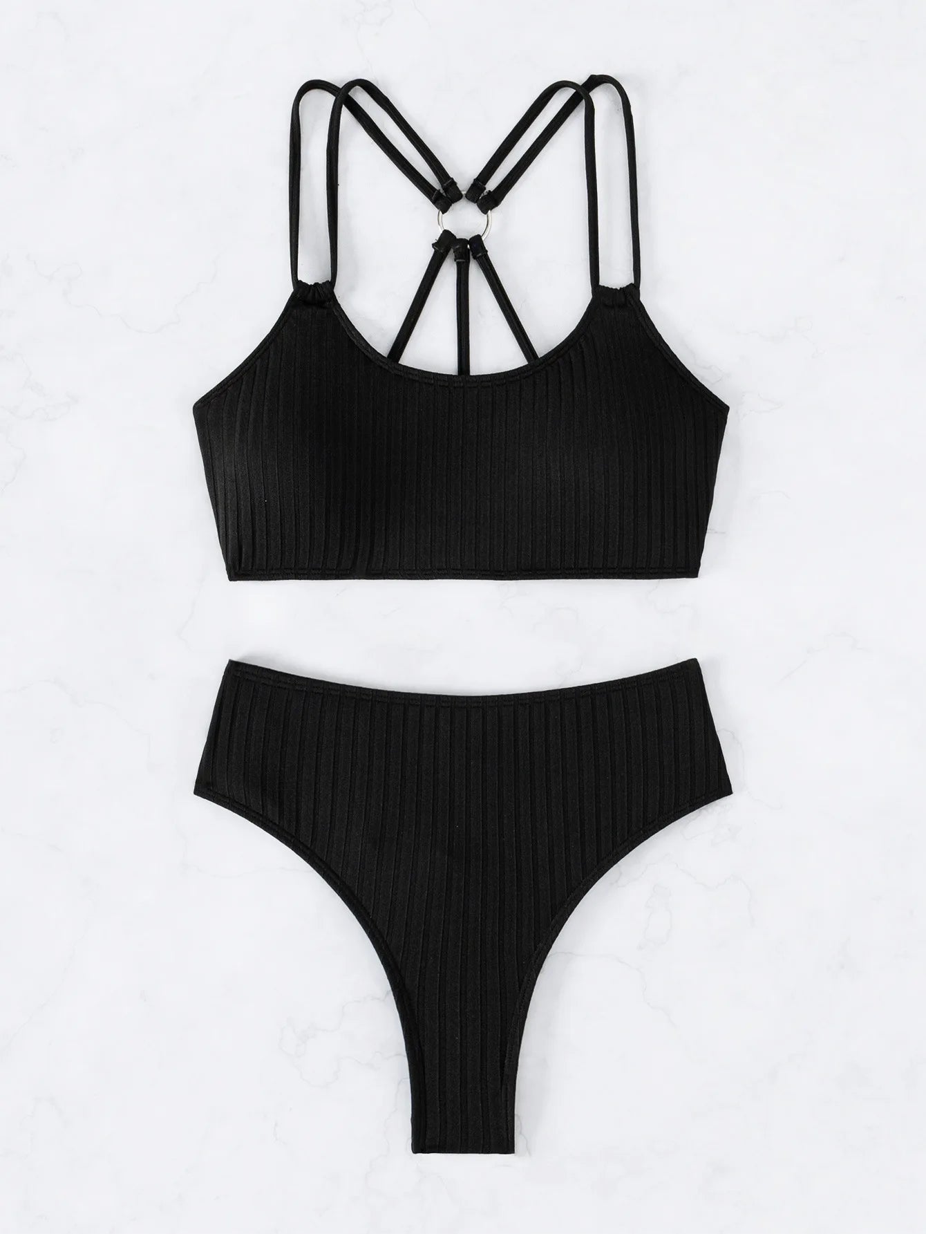 Celine Noir - U-Neck High-Waist Bikini