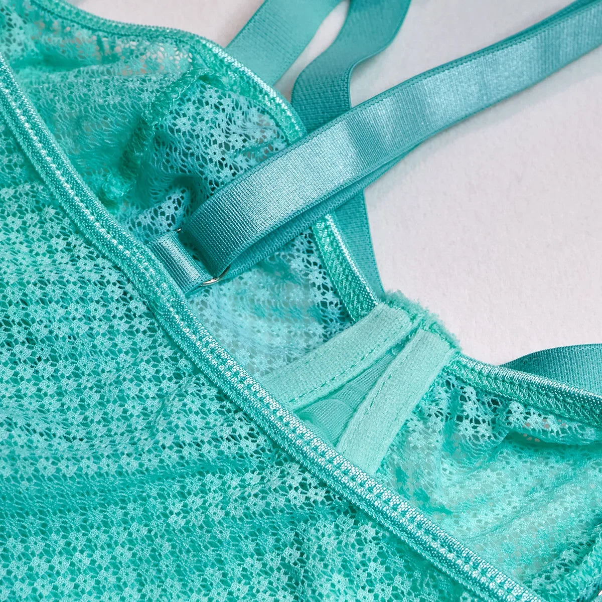 Hollow-Out Lace Bodysuit – Deep V Underwire