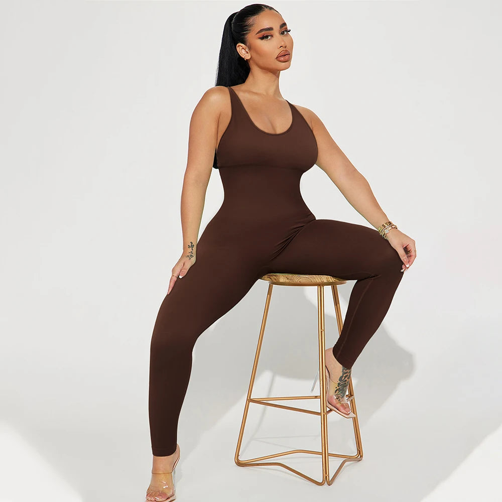 Sleeveless Bodycon Jumpsuit – Women’s Full-Season Fitness & Casual Sporty Playsuit