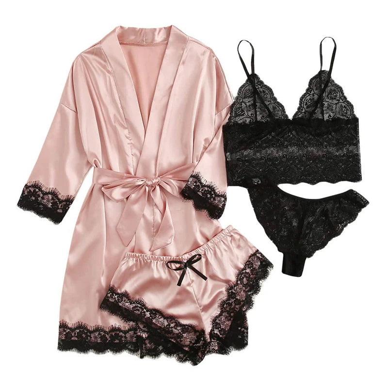 Velora Print Lace Robe Set