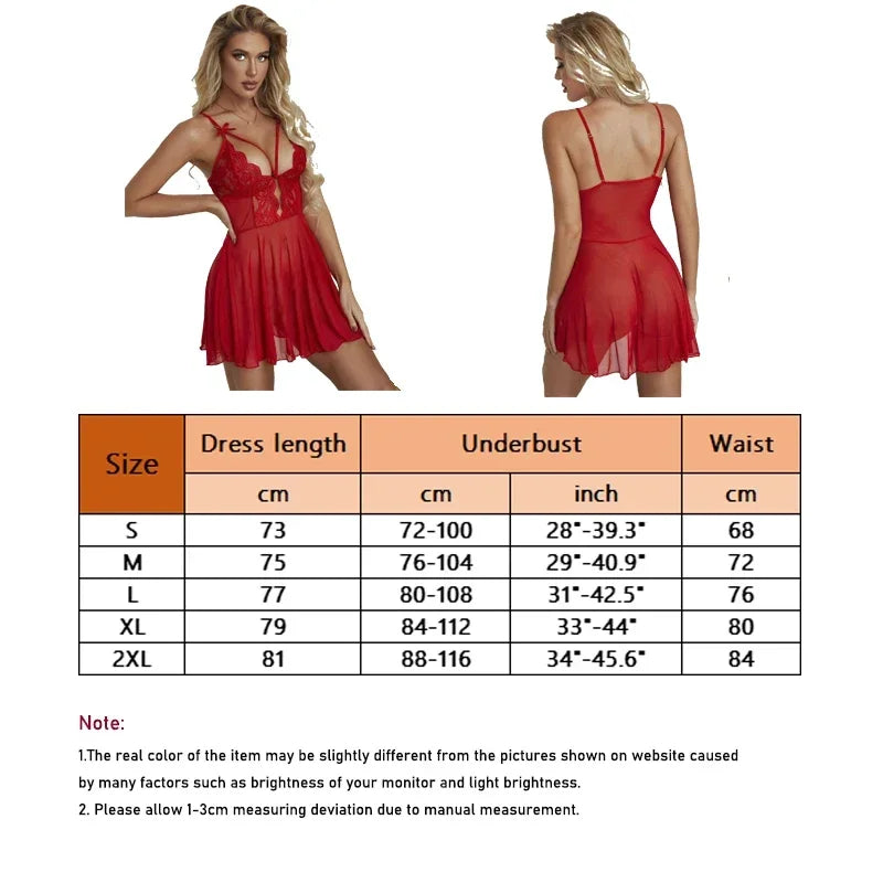Women's Sexy Lace Nightdress – Flirty Babydoll Lingerie with Bow Detail