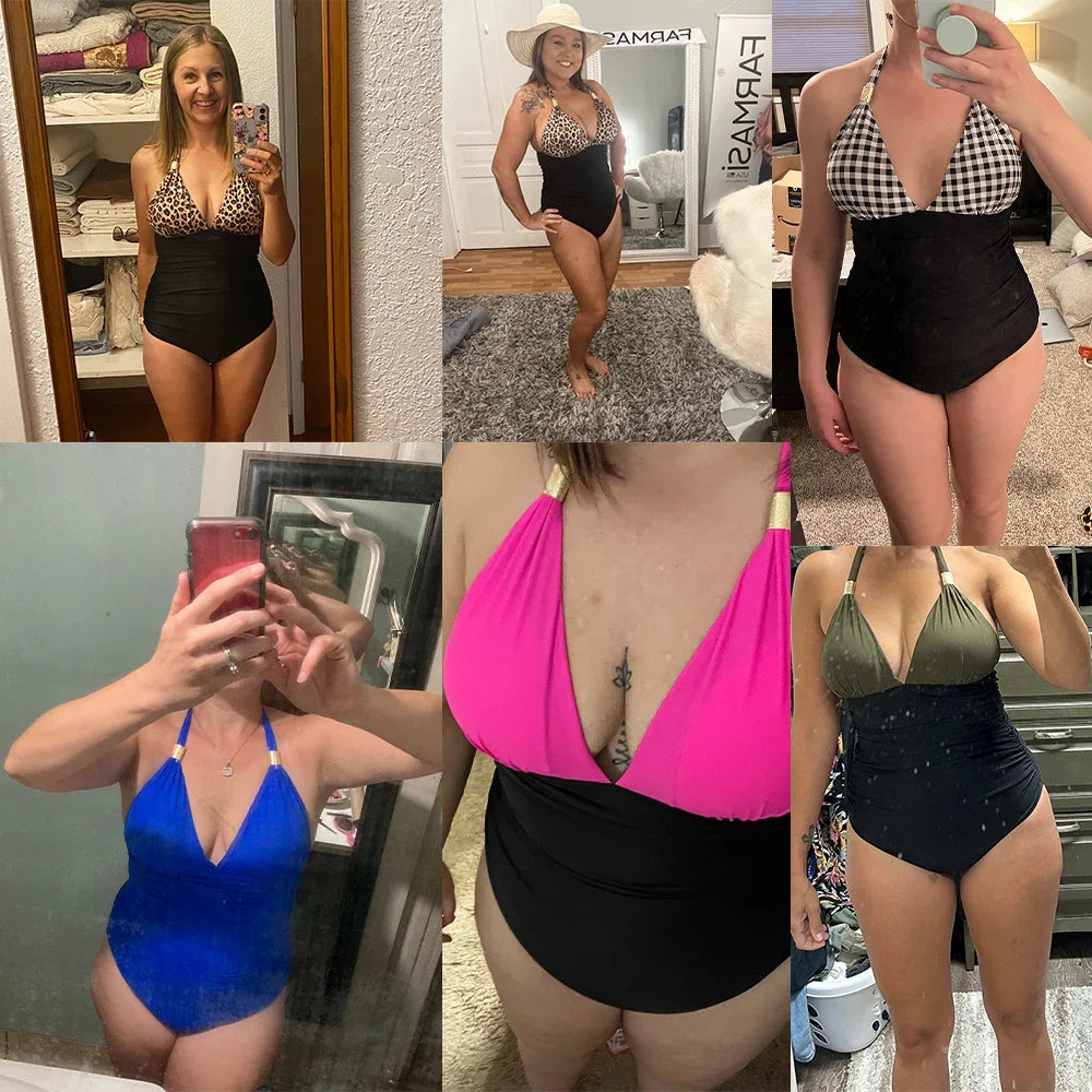 Women’s Halter Push-Up One-Piece Swimsuit – Plus Size Tankini