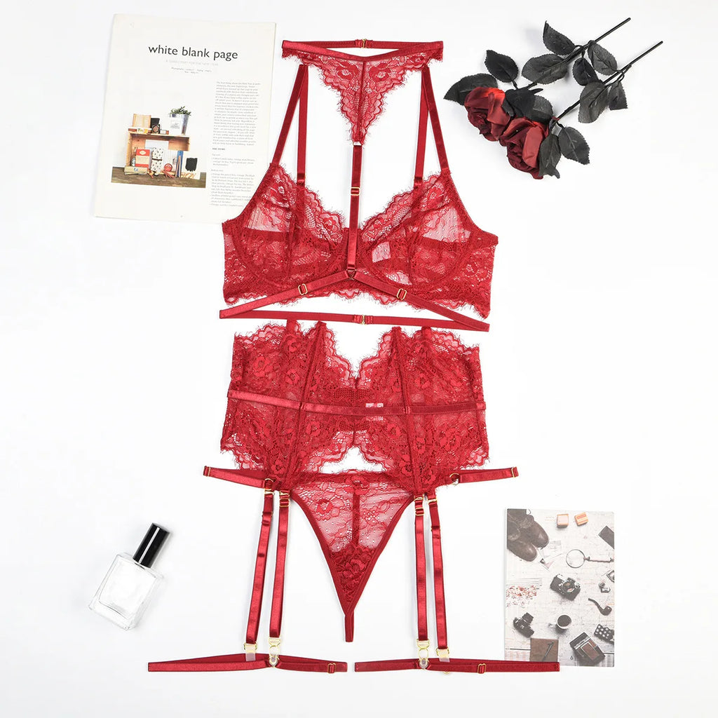 Patchwork Lace Lingerie Set – 3 Piece