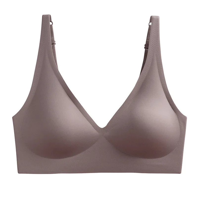Seamless V-Neck Push-Up Bra – Wire-Free Lace Bra for Small Chest with Gathered Support