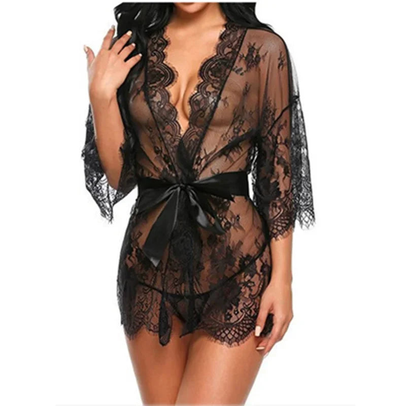 Women's Sexy Lace Nightdress – Flirty Babydoll Lingerie with Bow Detail