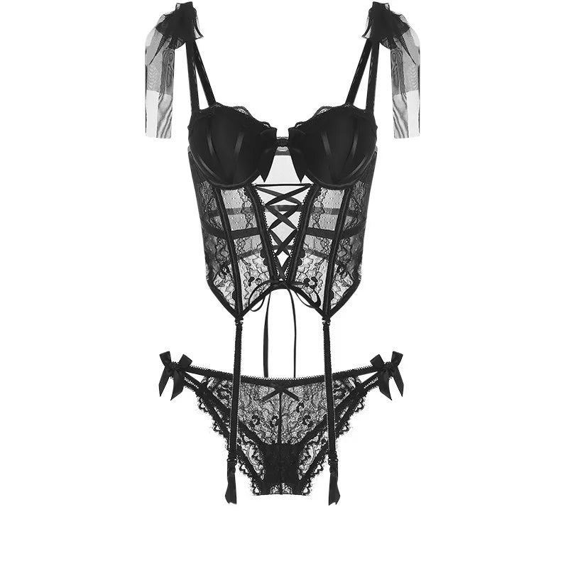 Retro Black Split Lace Nightdress Devil Cosplay Lingerie