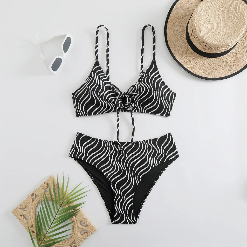 Elysia Stripe - Lace-Up V-Neck Bikini