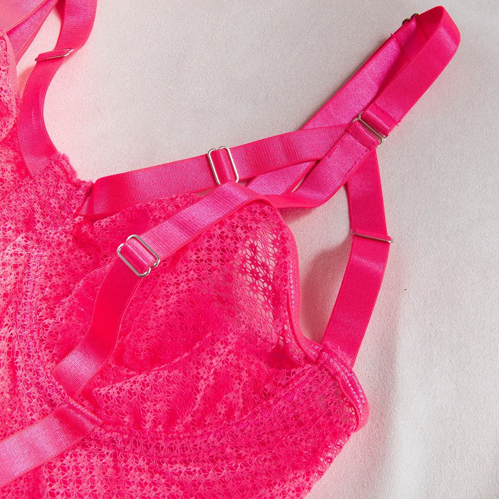 Hollow-Out Lace Bodysuit – Deep V Underwire