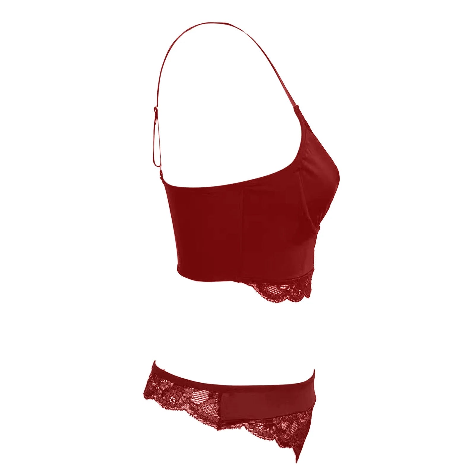 Plus Size Red Floral Lace Push Up Bra Set