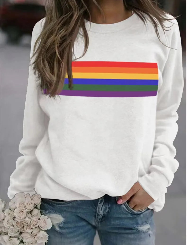 3D Printed Pullover Sweatshirt – Loose Long Sleeve Casual Top with Color Stripes