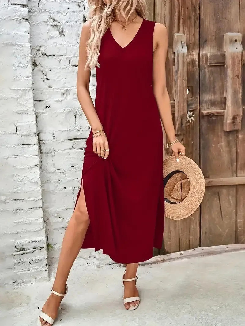 Camisole Dress Summer Fashion Slimming Wrap Maxi Dresses With Slit Vacation Sleeveless Sundress For Woman Casual Comfortable