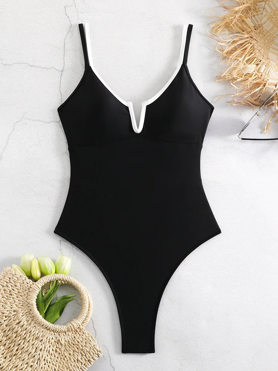 Women’s V-Bar Micro Thong High-Cut One-Piece Swimsuit