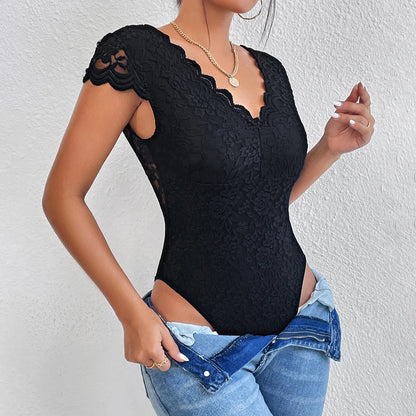 Women’s Floral Embroidery Lace Teddy – V-Neck Backless Bodysuit