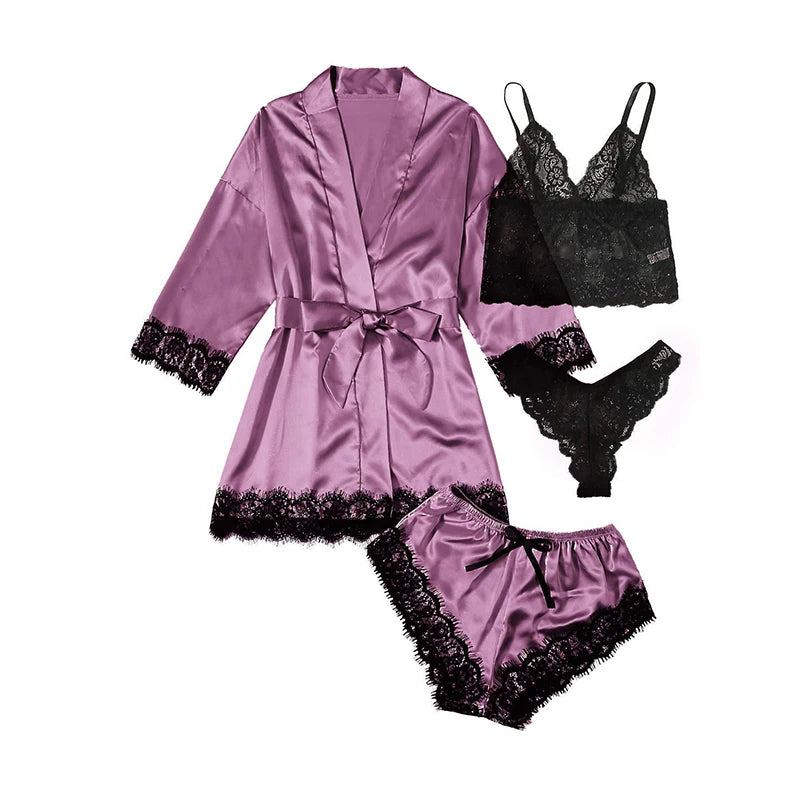 Velora Print Lace Robe Set