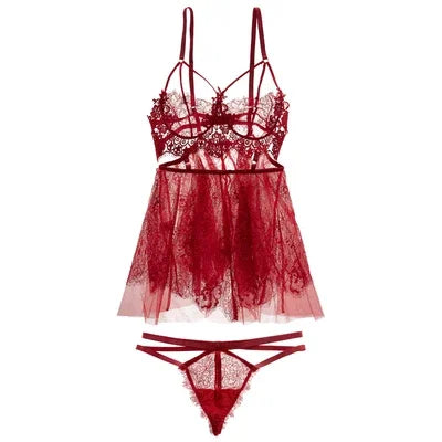 Lace Sheer Mini Lingerie Set – Sexy 2-Piece Nightdress