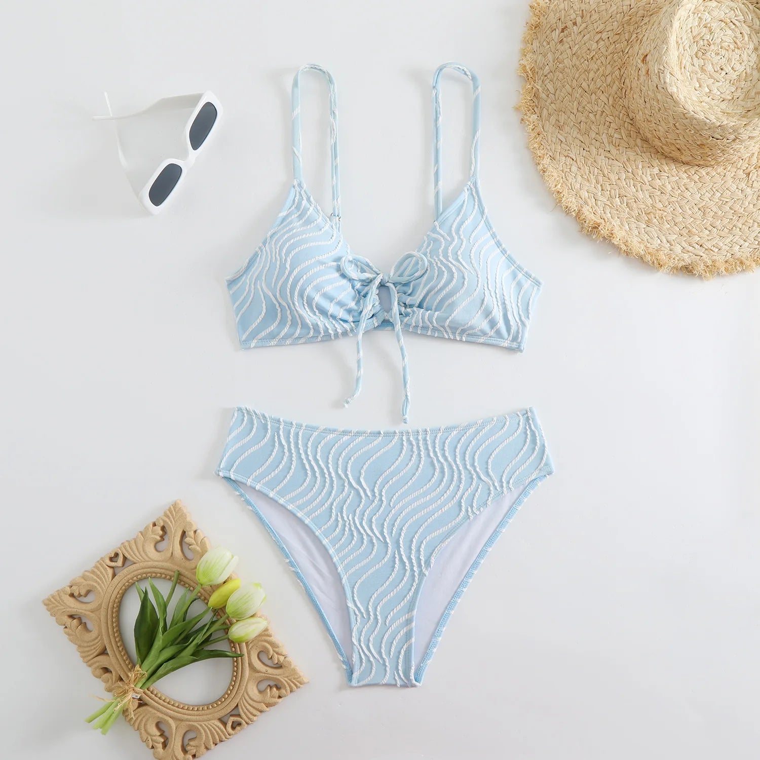Elysia Stripe - Lace-Up V-Neck Bikini