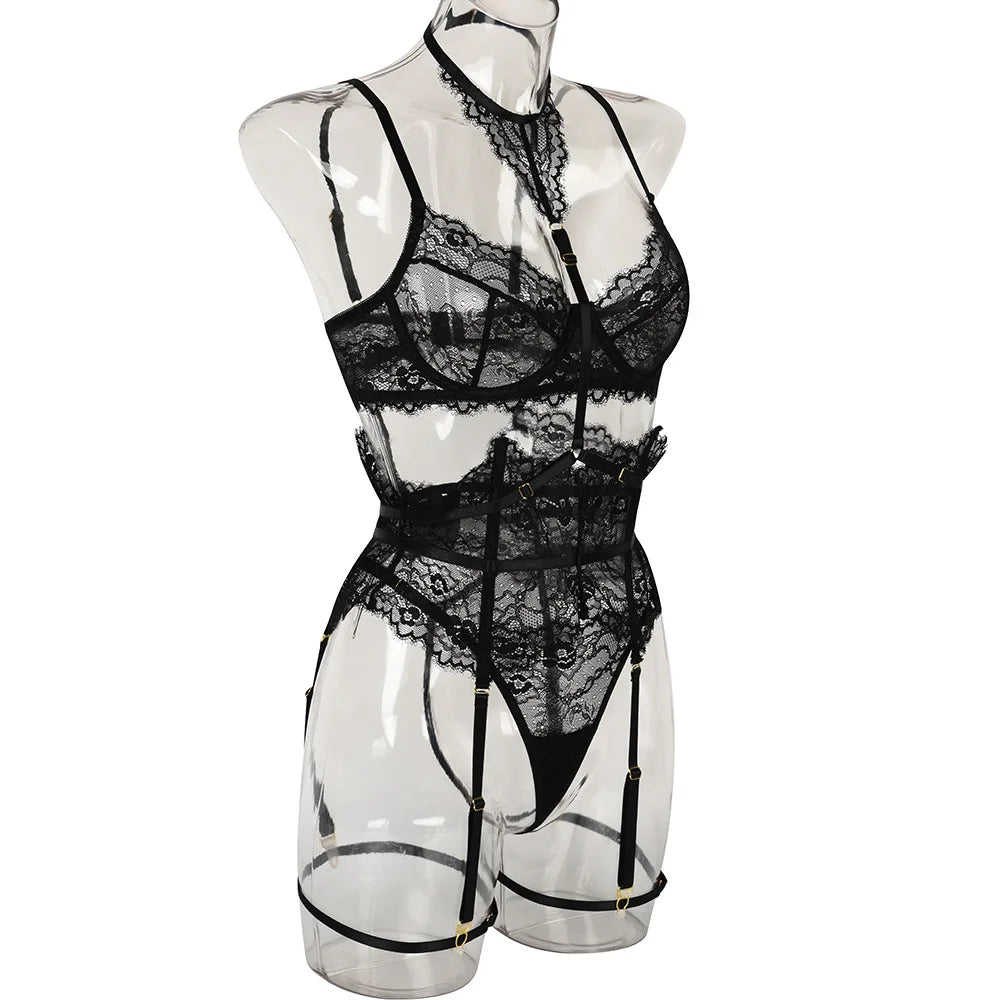 Patchwork Lace Lingerie Set – 3 Piece