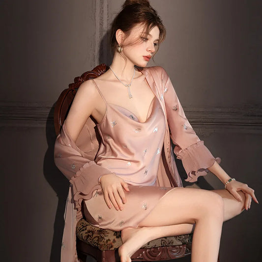 Satin Ice Silk Suspender Nightgown – Elegant, Lightweight Sleepwear for Women