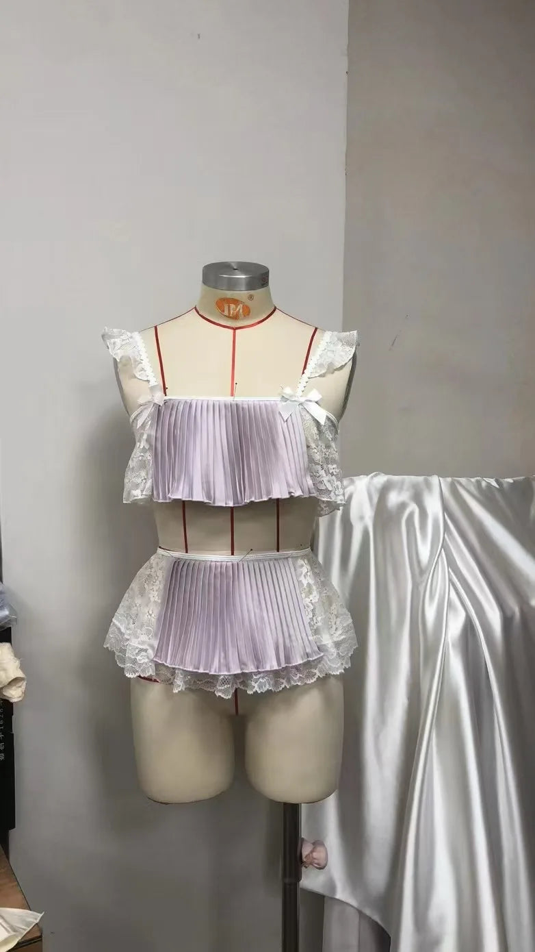 French Lace Bra & Mini Skirt 3-Piece Sexy Lingerie Set