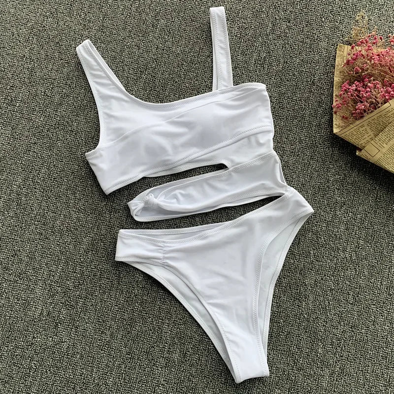 Sexy Bikini Set One Shoulder Bikini One-Piece Swimsuit 2024 Off Shoulder White Patchwork Swimwear Bodysuit Bathing Suit Tankini