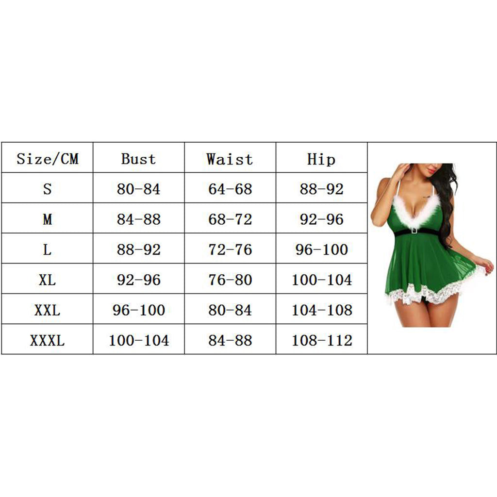 Christmas Lingerie V-Neck Plush Trim Santa Babydoll Chemise