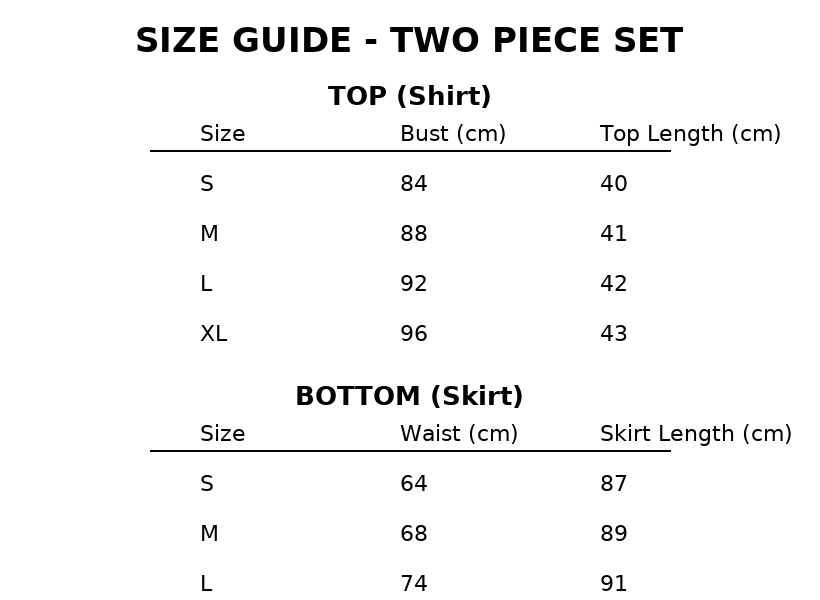 Women's Bohemian Print 2-Piece Set - Top and Tie Skirt size chart