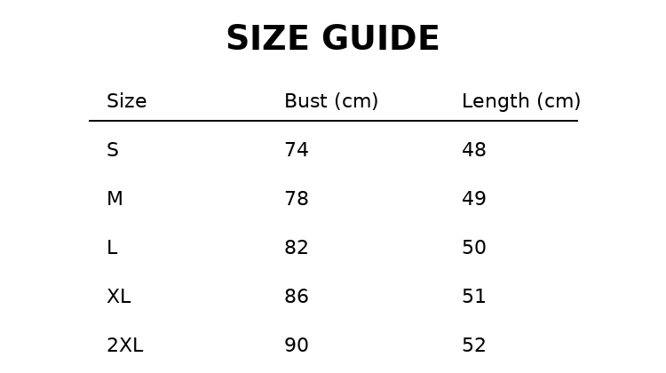 Sunset Fringe – Boho Romance Collection size chart