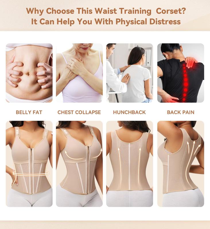 Women's Boned Latex Zipper Corset Tummy Control Body Shaper Vest With Bra