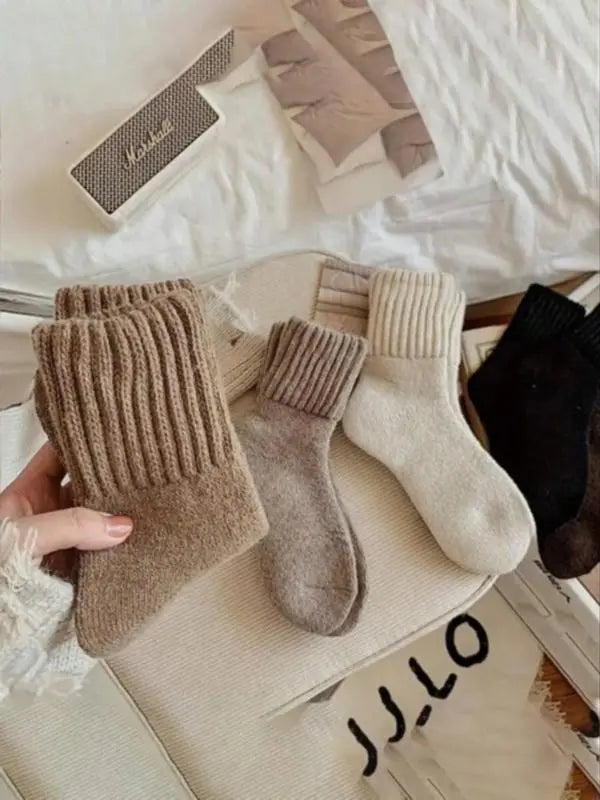 Women’s Cozy Mid-Calf Crew Socks – Soft Knit Neutral Colors for Fall & Winter