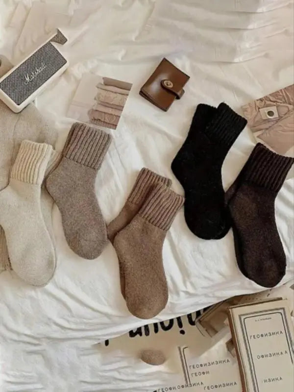 Women’s Cozy Mid-Calf Crew Socks – Soft Knit Neutral Colors for Fall & Winter