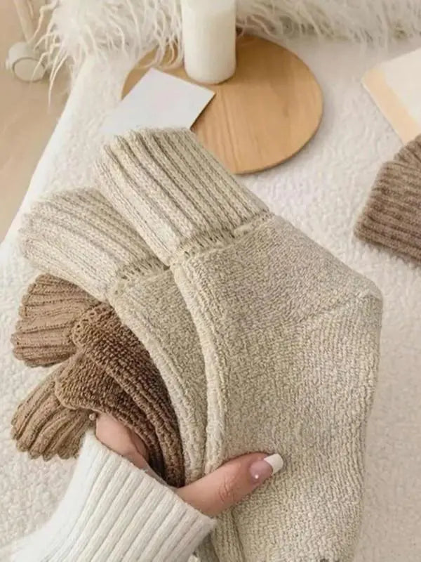 Women’s Cozy Mid-Calf Crew Socks – Soft Knit Neutral Colors for Fall & Winter