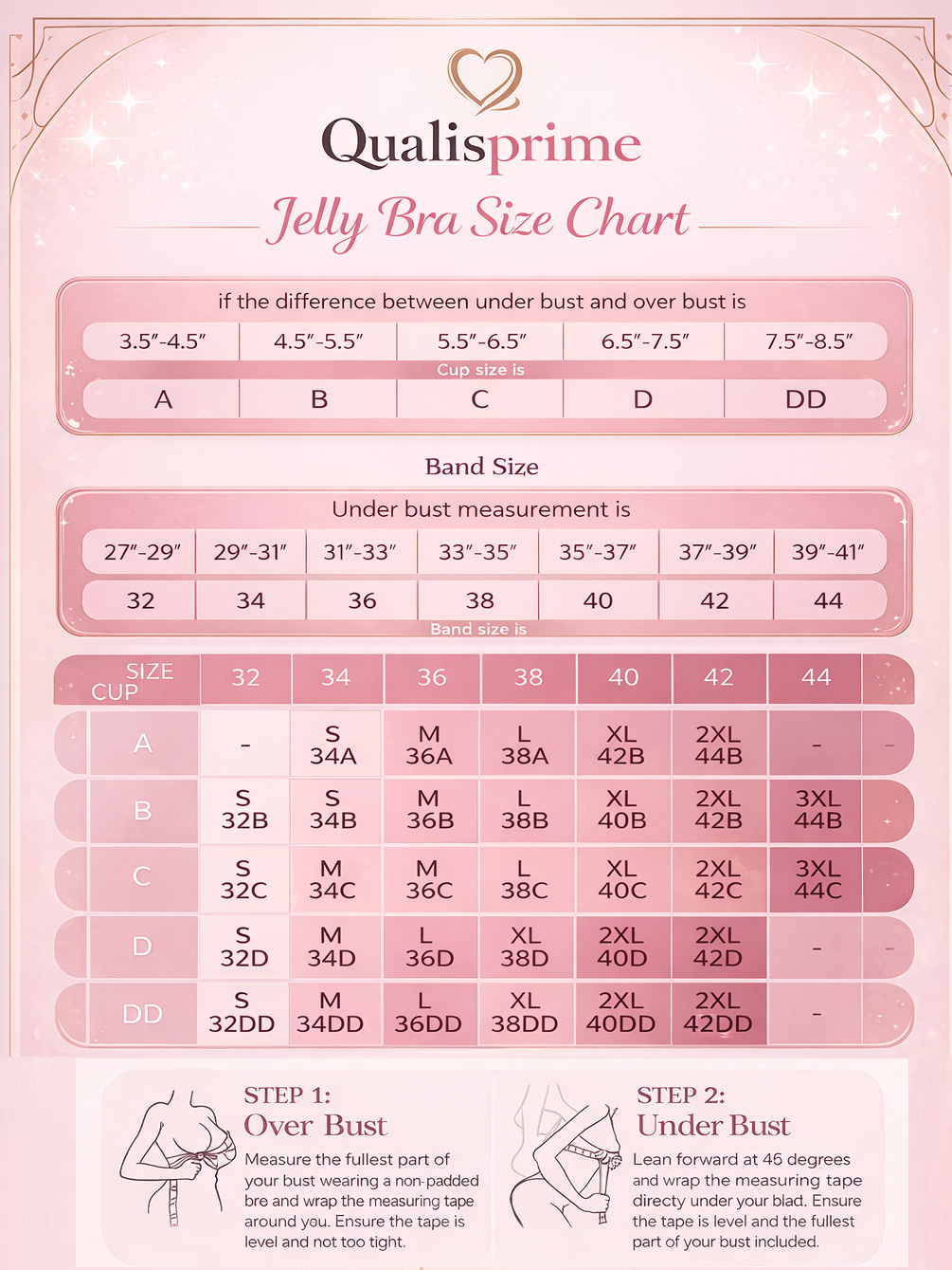 QualisPrime® Jelly Wireless Womens Comfortable Wireless Bras Push Up Bralettes Seamless Tshirts Bras Deep V Everyday Bras size chart