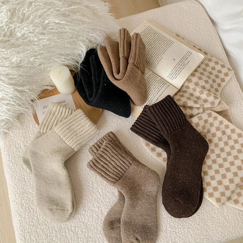 Women’s Cozy Mid-Calf Crew Socks – Soft Knit Neutral Colors for Fall & Winter