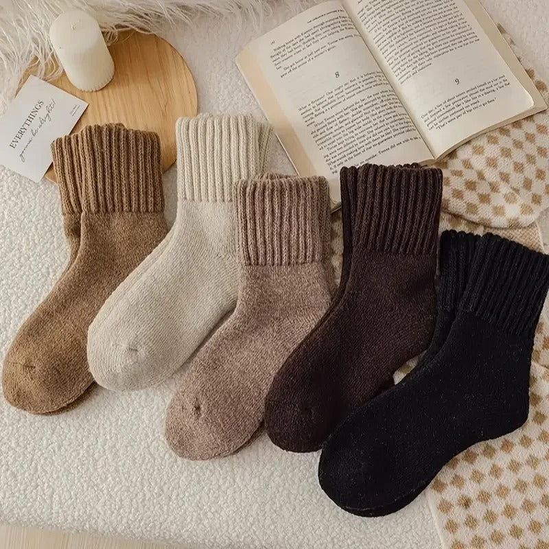 Women’s Cozy Mid-Calf Crew Socks – Soft Knit Neutral Colors for Fall & Winter
