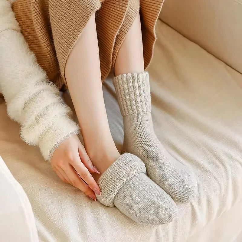Women’s Cozy Mid-Calf Crew Socks – Soft Knit Neutral Colors for Fall & Winter